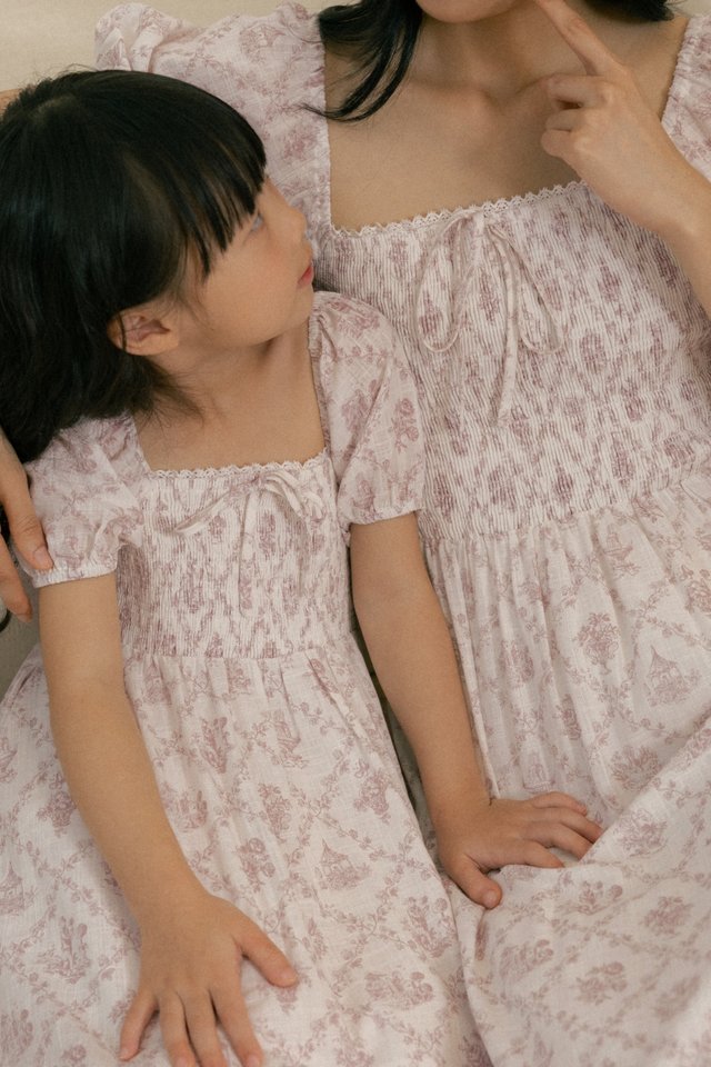 DAHLIA FLORAL SMOCKED RIBBON PUFF SLEEVE DRESS - MINI GIRL