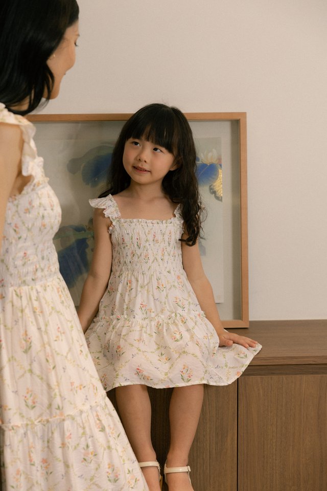 PRIMROSE FLORAL SMOCKED FLARE RUFFLE TIERED DRESS - MINI GIRL