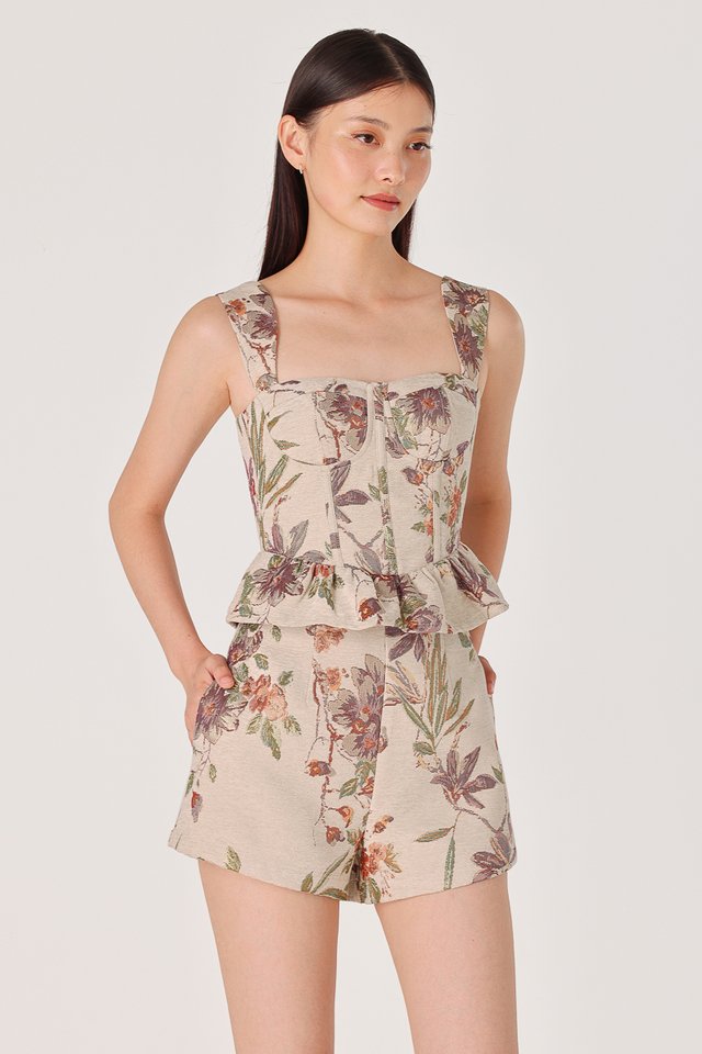 PATRINE BROCADE FLORAL SHORTS (CLAY)