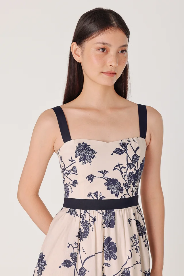 FIORELLA PADDED FLORAL CONTRAST MIDAXI DRESS