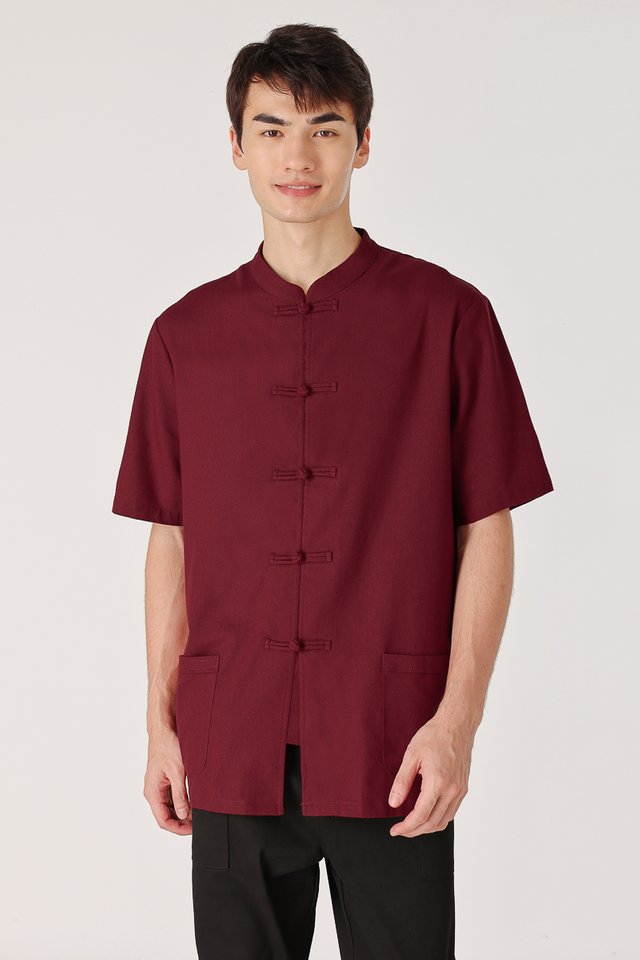 RYKER LINEN MANDARIN COLLAR BUTTON POCKET SHIRT