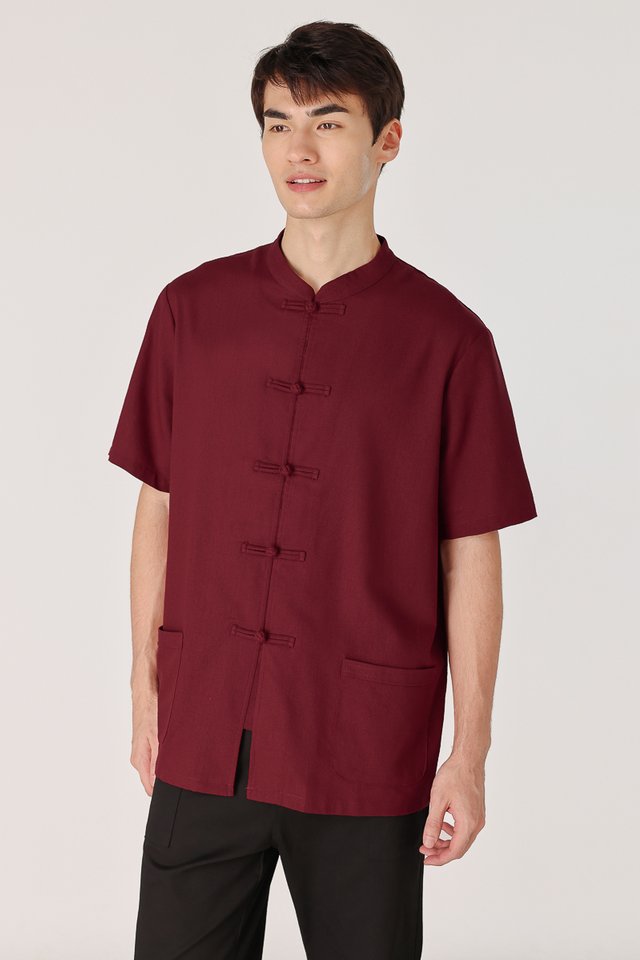 RYKER LINEN MANDARIN COLLAR BUTTON POCKET SHIRT