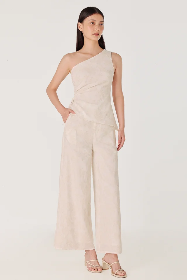 REIKO FLORAL JACQUARD WIDE LEG PANTS - REGULAR