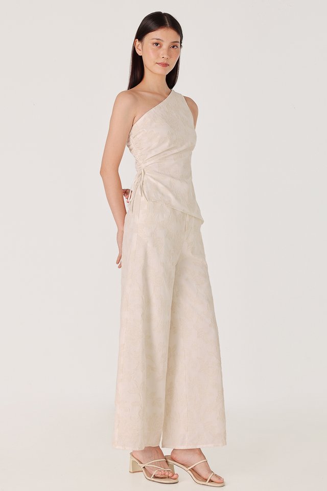 REIKO FLORAL JACQUARD WIDE LEG PANTS - REGULAR