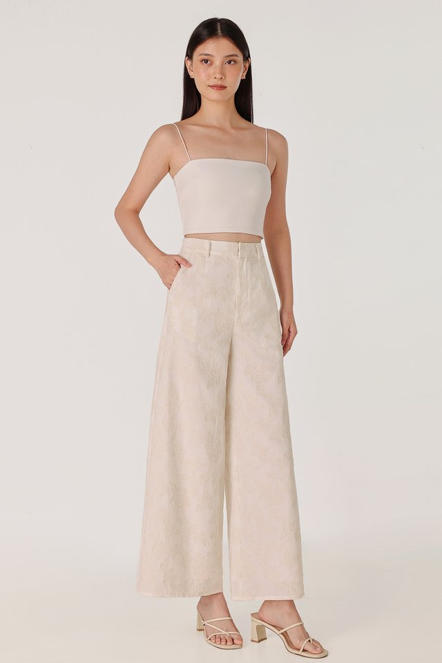 REIKO FLORAL JACQUARD WIDE LEG PANTS - PETITE