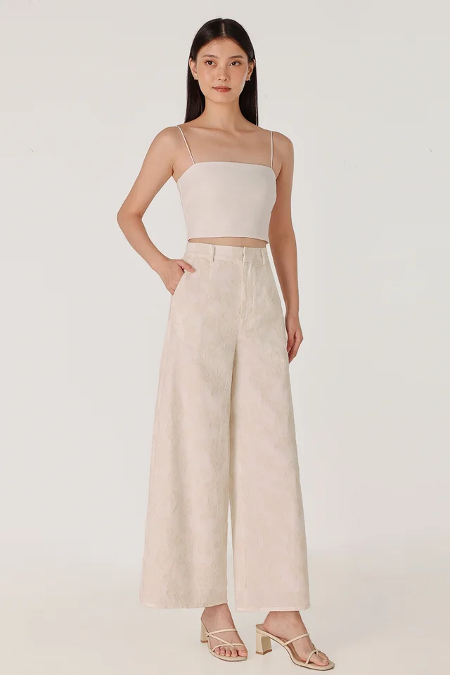 REIKO FLORAL JACQUARD WIDE LEG PANTS - PETITE