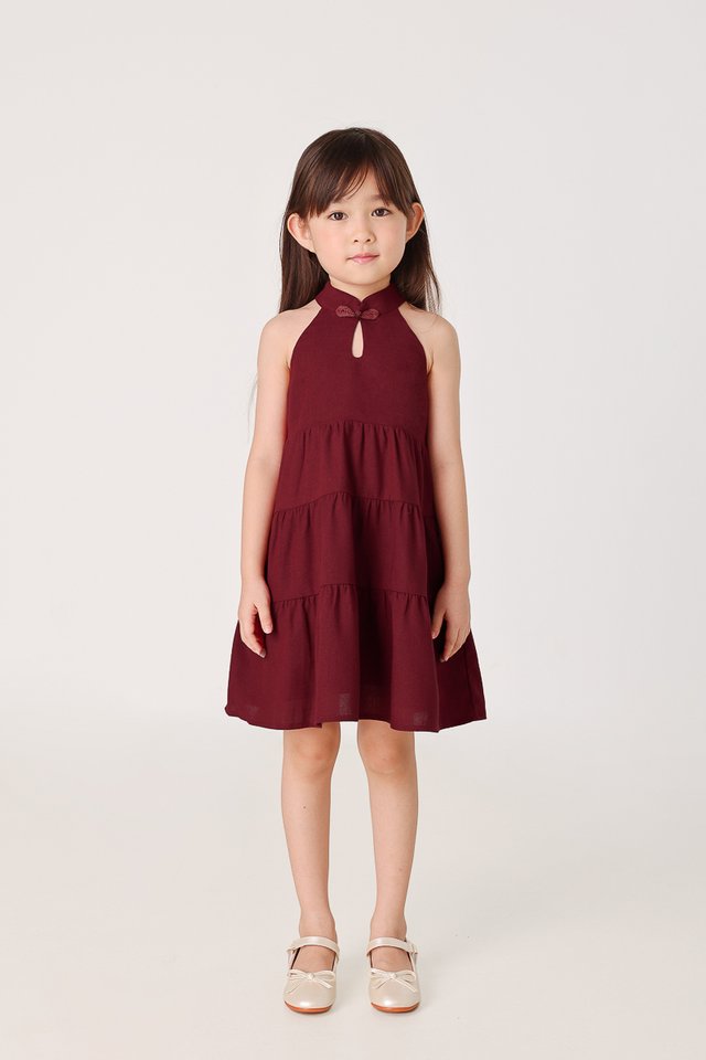 ROMONA LINEN MANDARIN BUTTON KEYHOLE BABYDOLL DRESS - MINI GIRL