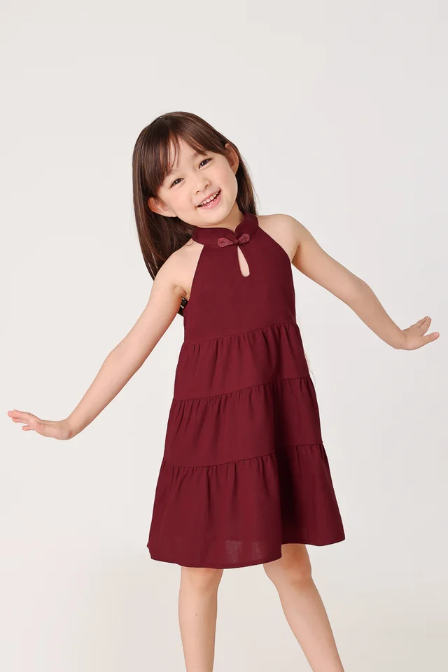 ROMONA LINEN MANDARIN BUTTON KEYHOLE BABYDOLL DRESS - MINI GIRL