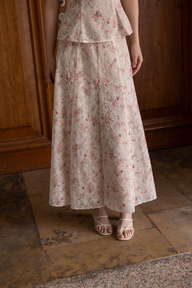 SAKURA FLORAL EMBROIDERED MAXI SKIRT