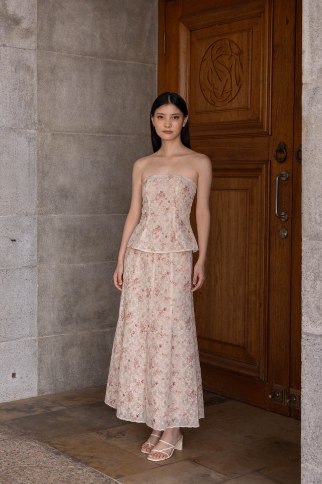 SAKURA FLORAL EMBROIDERED MAXI SKIRT