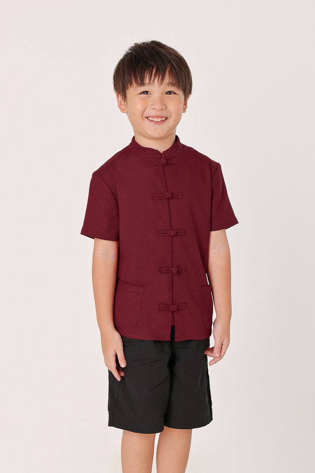 RYKER LINEN MANDARIN COLLAR BUTTON POCKET SHIRT - MINI BOY