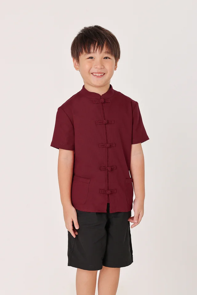 RYKER LINEN MANDARIN COLLAR BUTTON POCKET SHIRT - MINI BOY