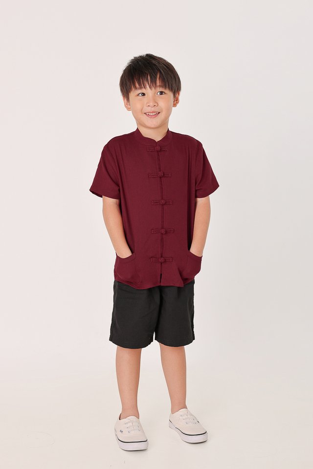 RYKER LINEN MANDARIN COLLAR BUTTON POCKET SHIRT - MINI BOY