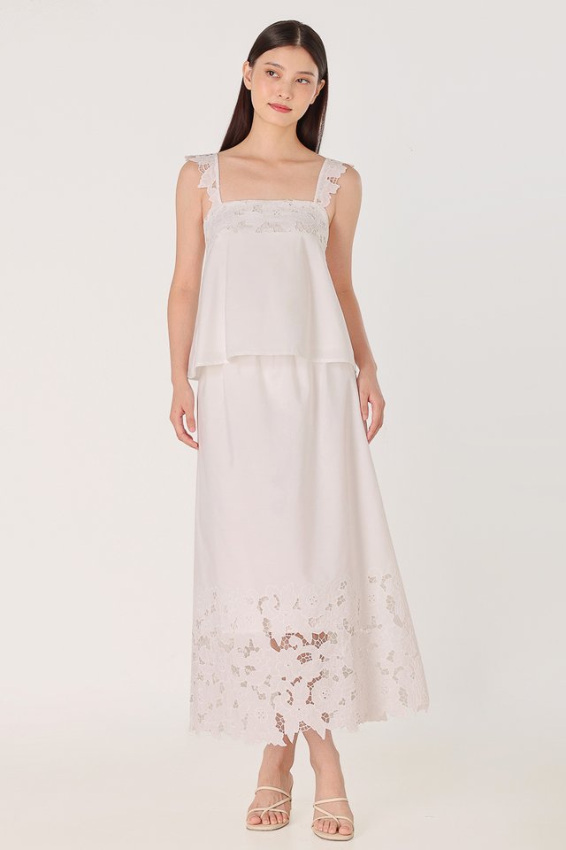 AVALINE BRODERIE EYELET FLARE MAXI SKIRT