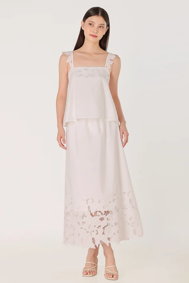 AVALINE BRODERIE EYELET FLARE MAXI SKIRT