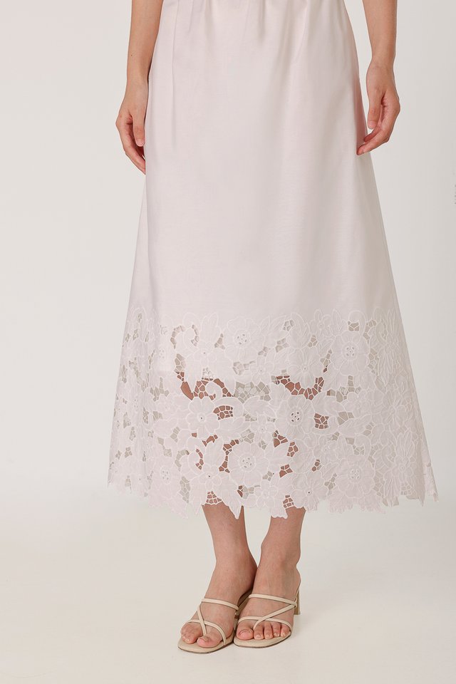 AVALINE BRODERIE EYELET FLARE MAXI SKIRT