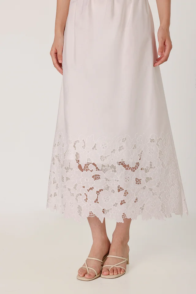 AVALINE BRODERIE EYELET FLARE MAXI SKIRT