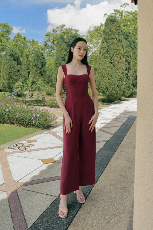 LANETTA PADDED LACE TRIM CORSET BUSTIER JUMPSUIT