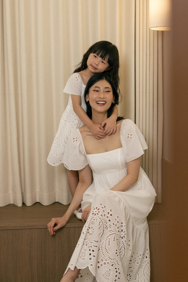 POPPY PADDED EYELET BRODERIE FLUTTER SLEEVE MAXI DRESS