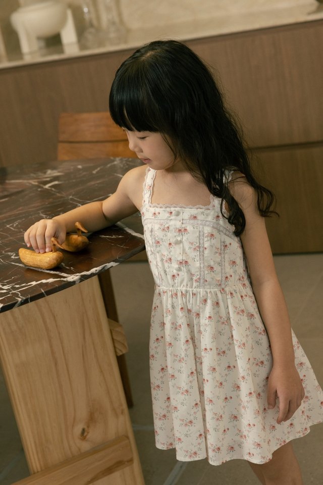 ASPEN FLORAL PINTUCK LACE INSERT DRESS - MINI GIRL