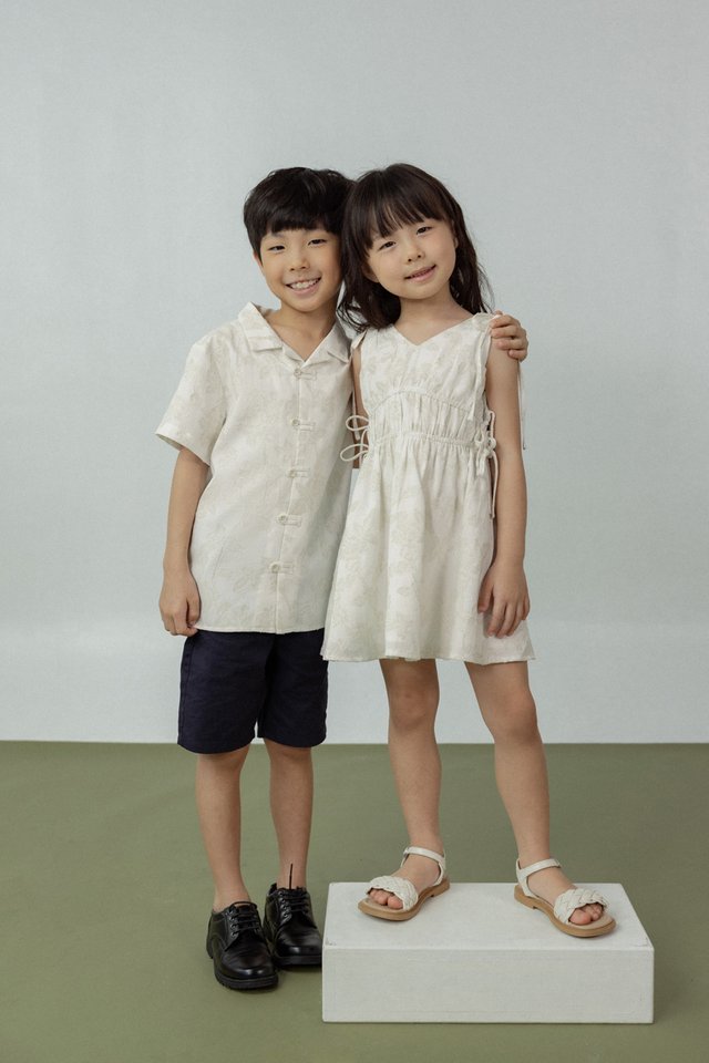 RION FLORAL JACQUARD REVERE COLLAR MANDARIN BUTTON SHIRT - MINI BOY