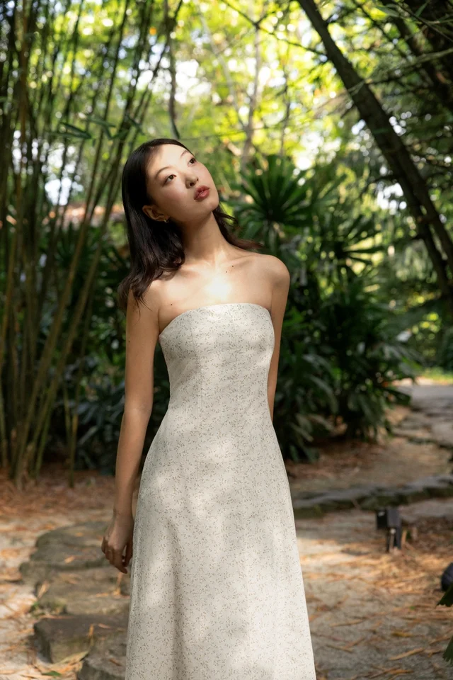 DALIYA PADDED LINEN PANELLED TWO-WAY THICK HEM MIDAXI DRESS (FLORAL)