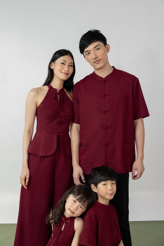 ROMONA PADDED LINEN MANDARIN COLLAR BUTTON KEYHOLE TOP