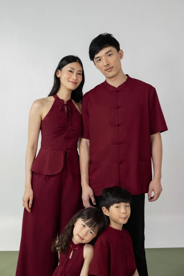 ROMONA PADDED LINEN MANDARIN COLLAR BUTTON KEYHOLE TOP
