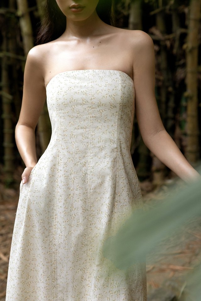 DALIYA PADDED LINEN PANELLED TWO-WAY THICK HEM MIDAXI DRESS (FLORAL)