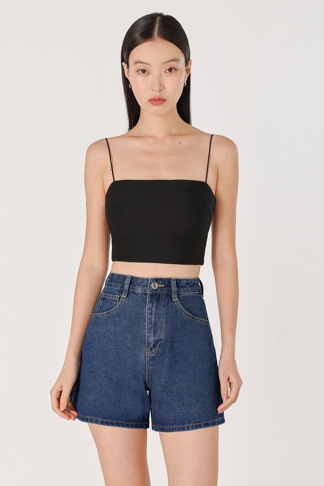 EASY GOING A-LINE DENIM MOM SHORTS (DARK WASHED)