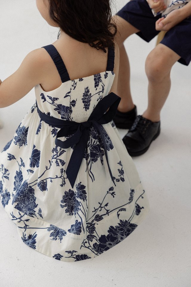 FIORELLA FLORAL CONTRAST TIE-BACK DRESS - MINI GIRL