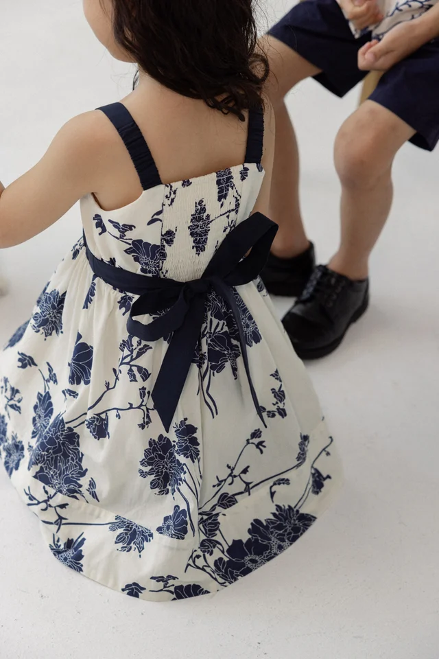 FIORELLA FLORAL CONTRAST TIE-BACK DRESS - MINI GIRL