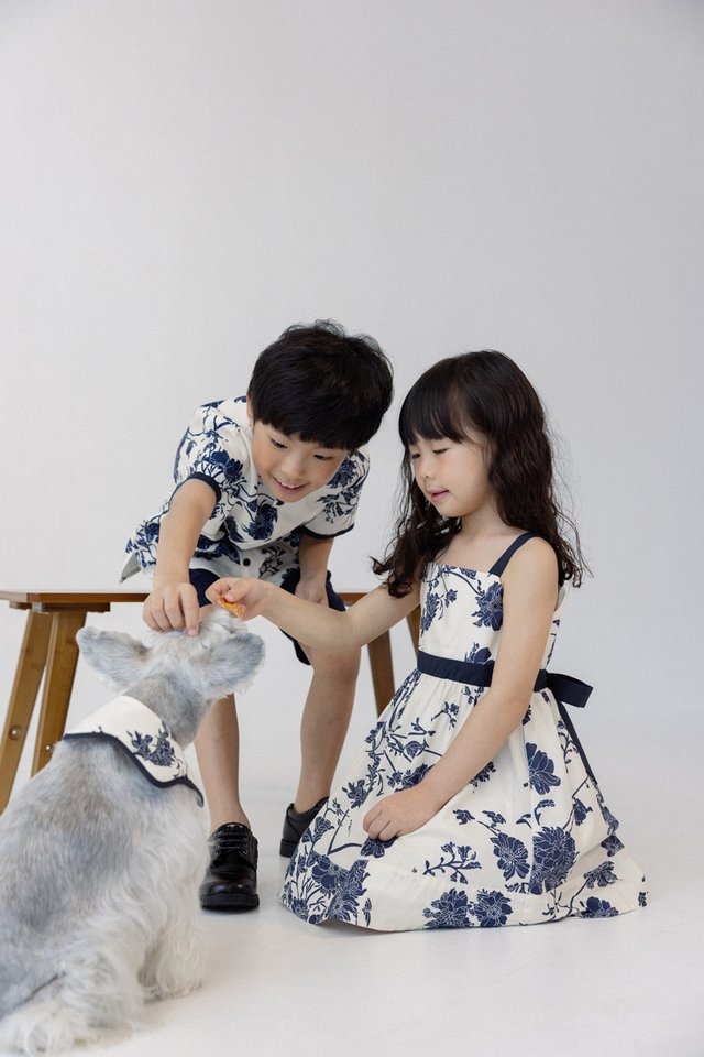 FIORELLA FLORAL CONTRAST TIE-BACK DRESS - MINI GIRL