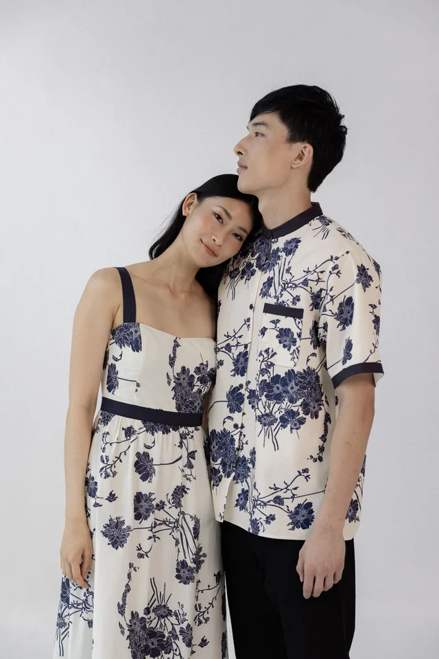FABIAN FLORAL CONTRAST MANDARIN COLLAR BUTTON SHIRT