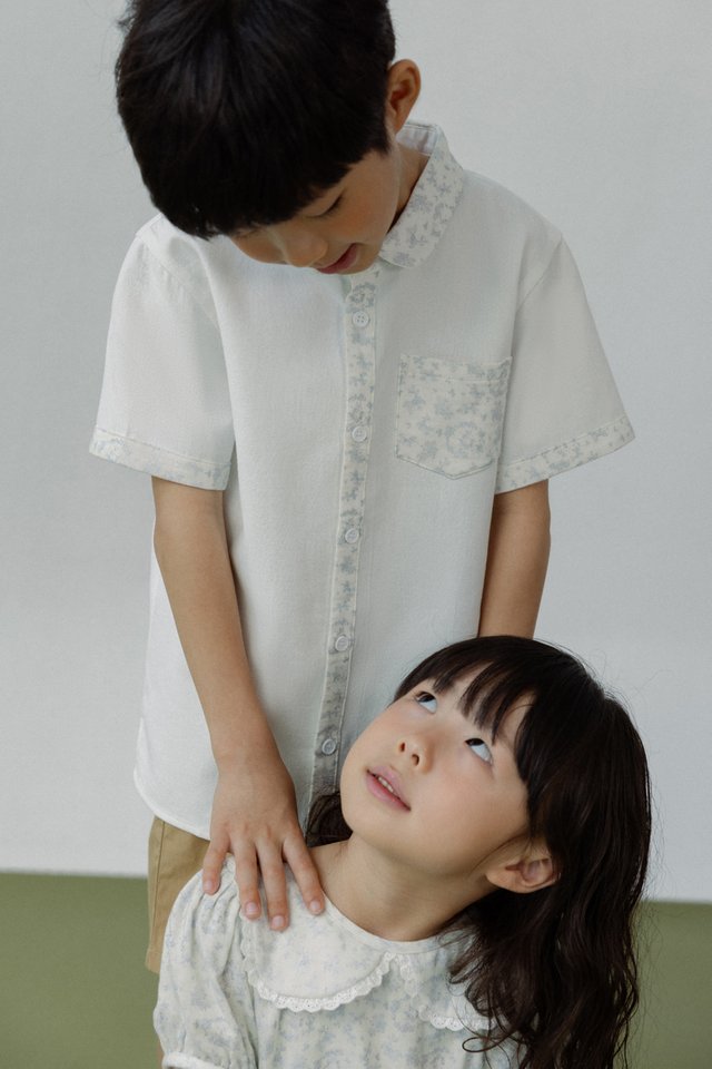 BRANDON LINEN FLORAL BUTTON CONTRAST BUTTON SHIRT - MINI BOY