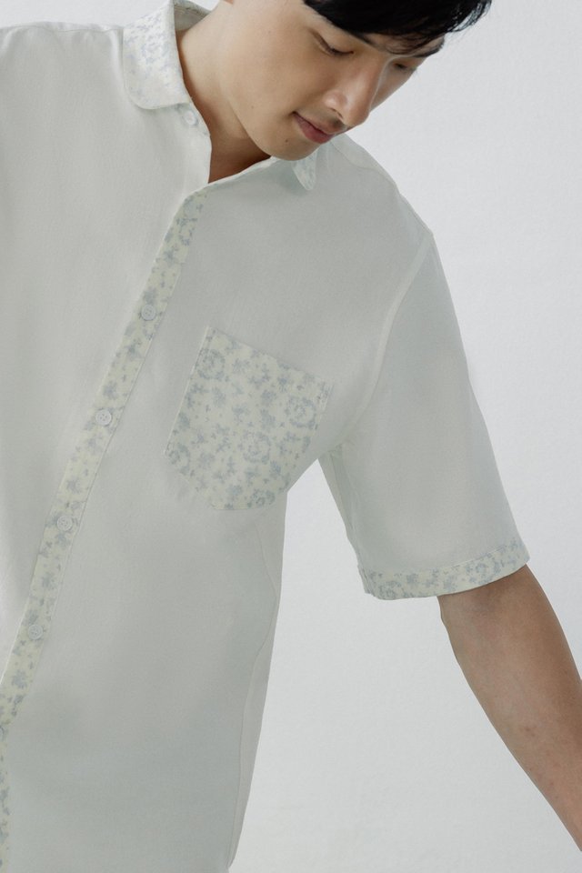 BRANDON LINEN FLORAL BUTTON CONTRAST BUTTON SHIRT