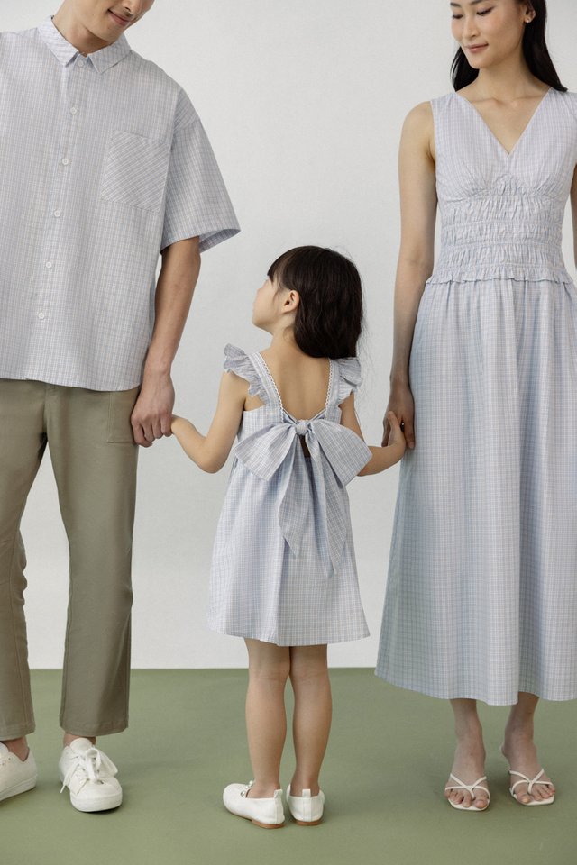 MIRA CHECKERED RUFFLE TIE-BACK RIBBON DRESS - MINI GIRL