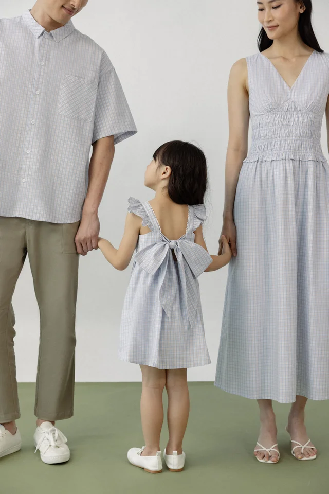 MIRA CHECKERED RUFFLE TIE-BACK RIBBON DRESS - MINI GIRL