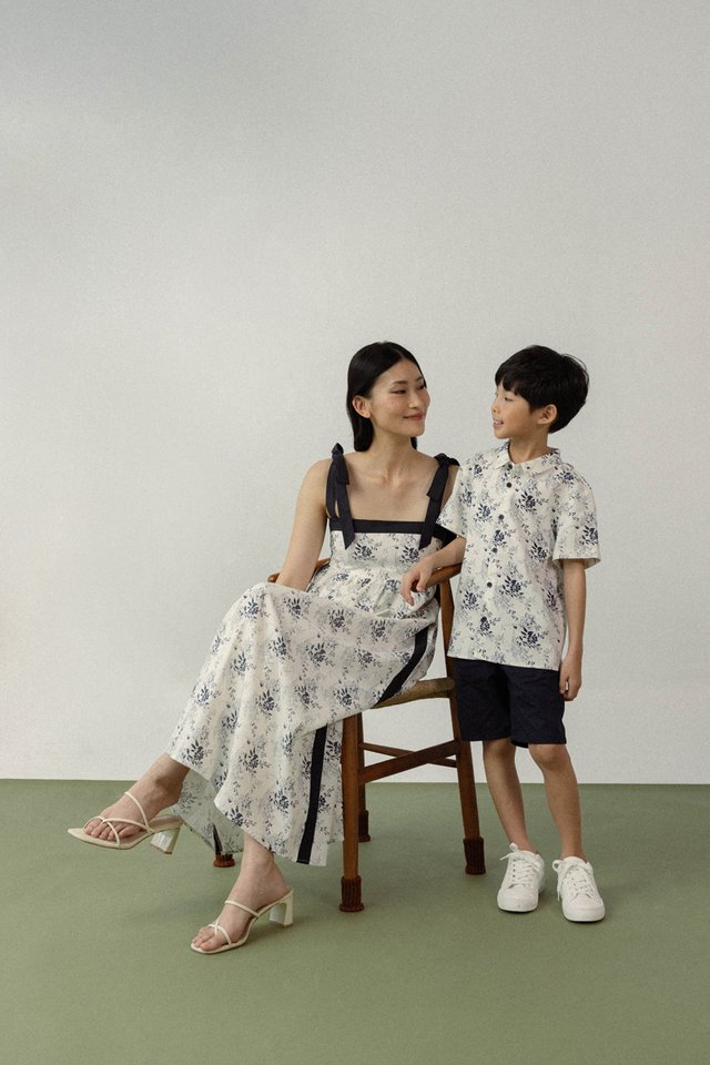 CHASE LINEN FLORAL CONTRAST BUTTON COLLARED SHIRT - MINI BOY