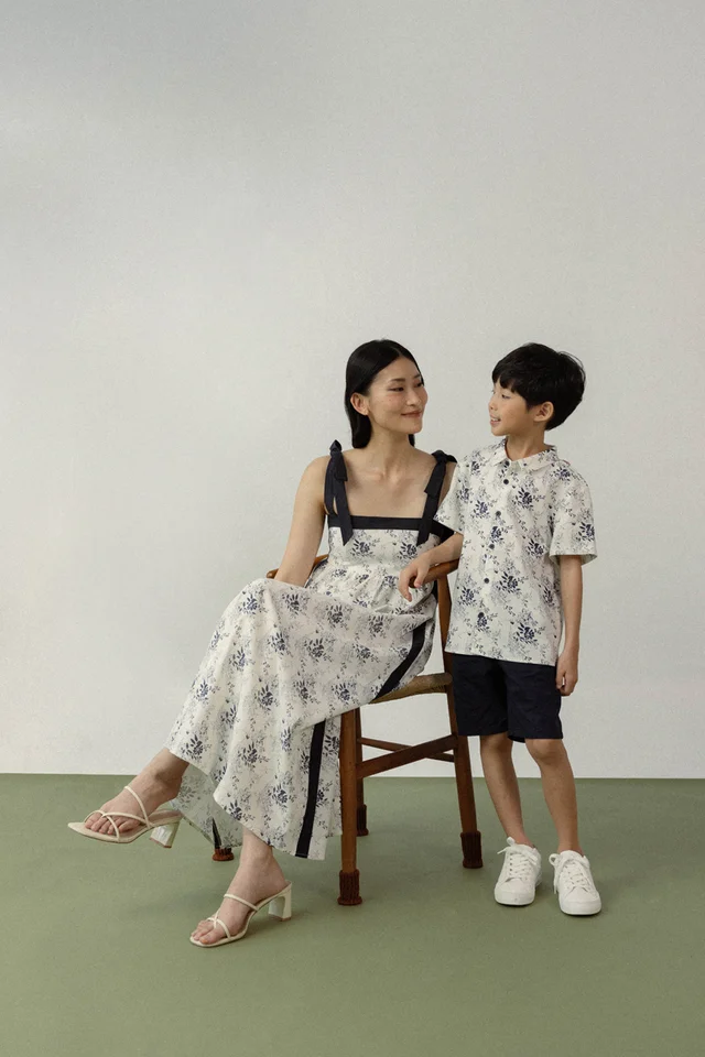CHASE LINEN FLORAL CONTRAST BUTTON COLLARED SHIRT - MINI BOY