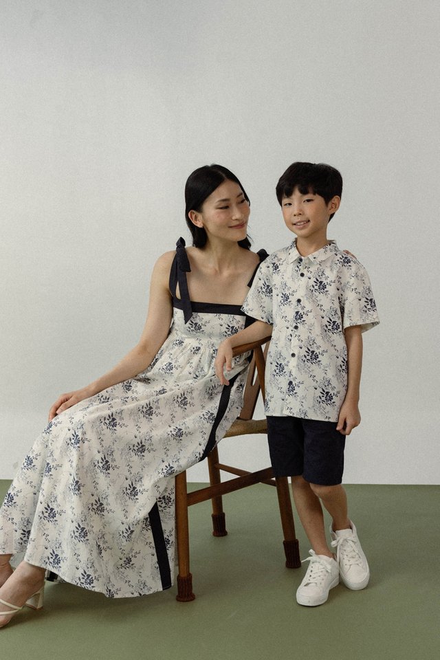 CHASE LINEN FLORAL CONTRAST BUTTON COLLARED SHIRT - MINI BOY