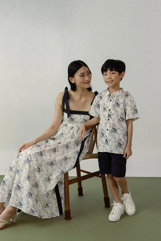 CHASE LINEN FLORAL CONTRAST BUTTON COLLARED SHIRT - MINI BOY