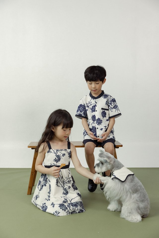 FABIAN FLORAL CONTRAST MANDARIN COLLAR BUTTON SHIRT - MINI BOY