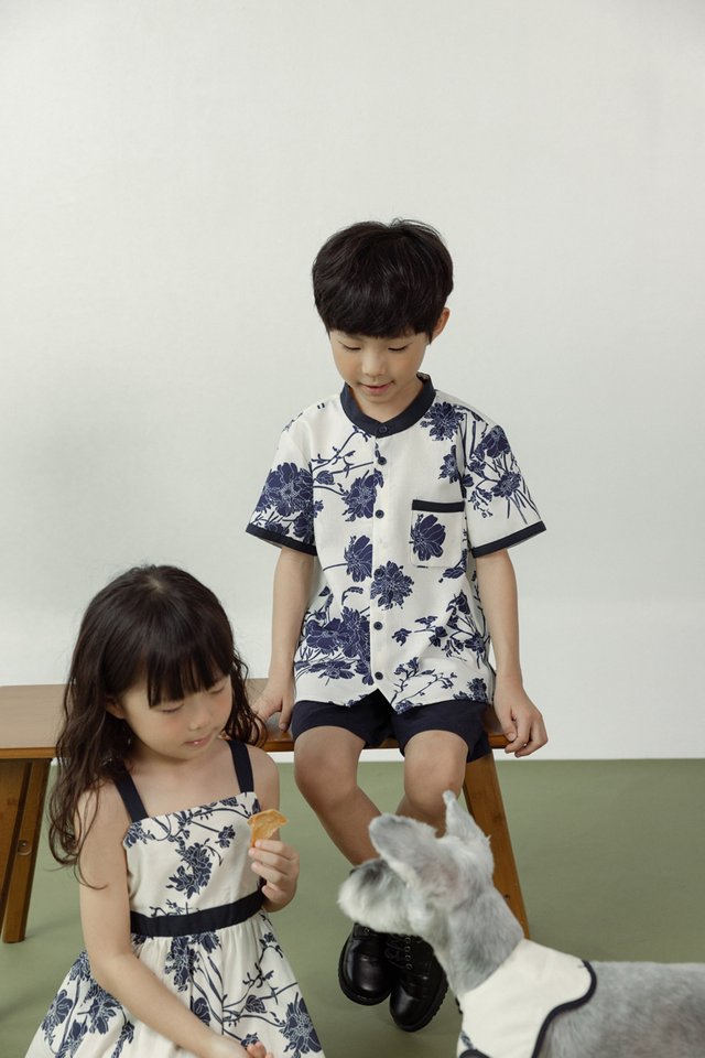 FABIAN FLORAL CONTRAST MANDARIN COLLAR BUTTON SHIRT - MINI BOY