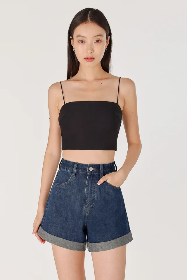 BREEZY CUFFED HEM DENIM SHORTS (DARK WASHED)