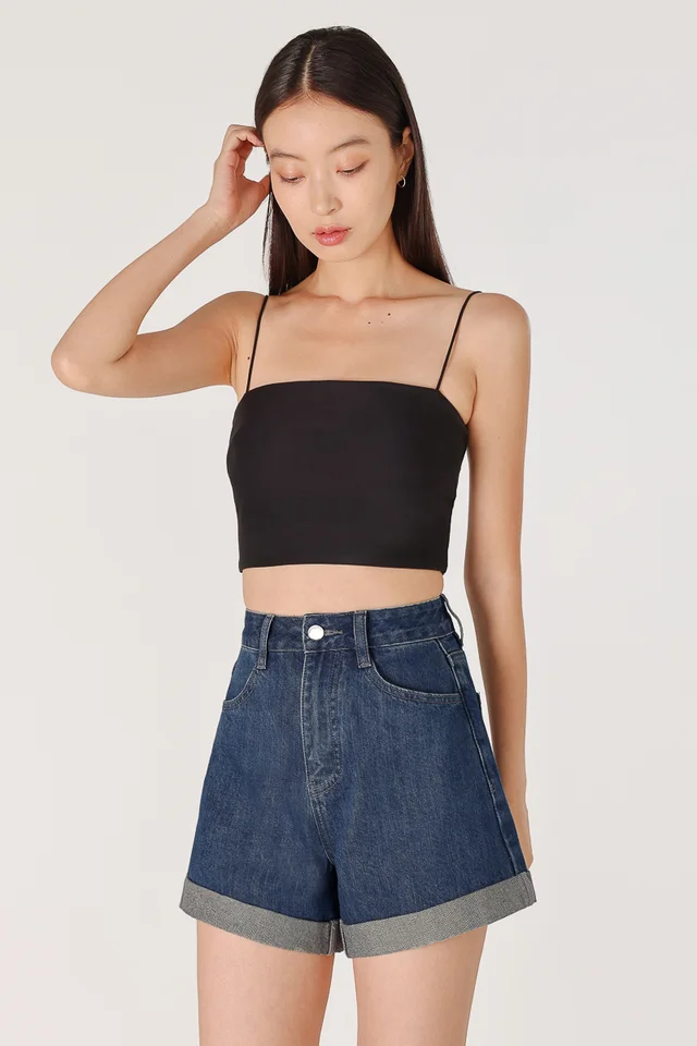 BREEZY CUFFED HEM DENIM SHORTS (DARK WASHED)
