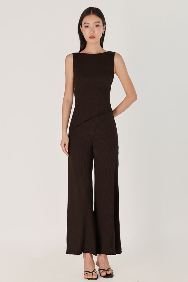 MARLOWE RIBBED LETTUCE HEM STRAIGHT LEG PANTS - REGULAR (ESPRESSO)