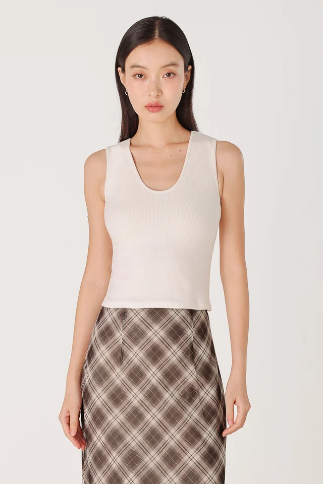 NARELLE PADDED SCOOP NECK RIBBED TANK TOP (WHITE)
