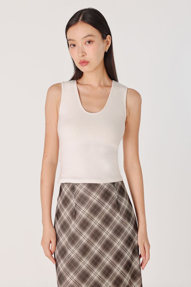 NARELLE PADDED SCOOP NECK RIBBED TANK TOP (WHITE)