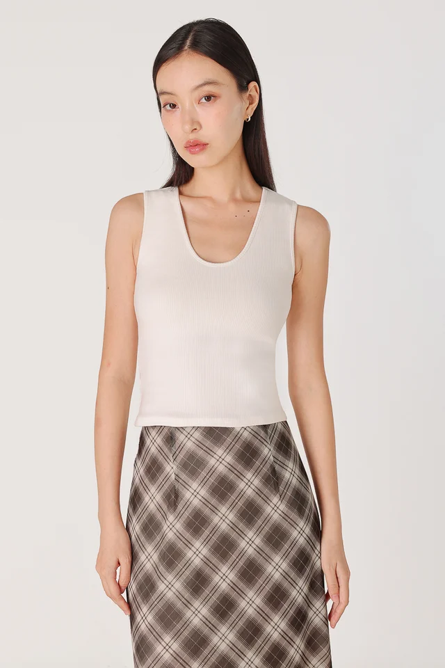 NARELLE PADDED SCOOP NECK RIBBED TANK TOP (WHITE)